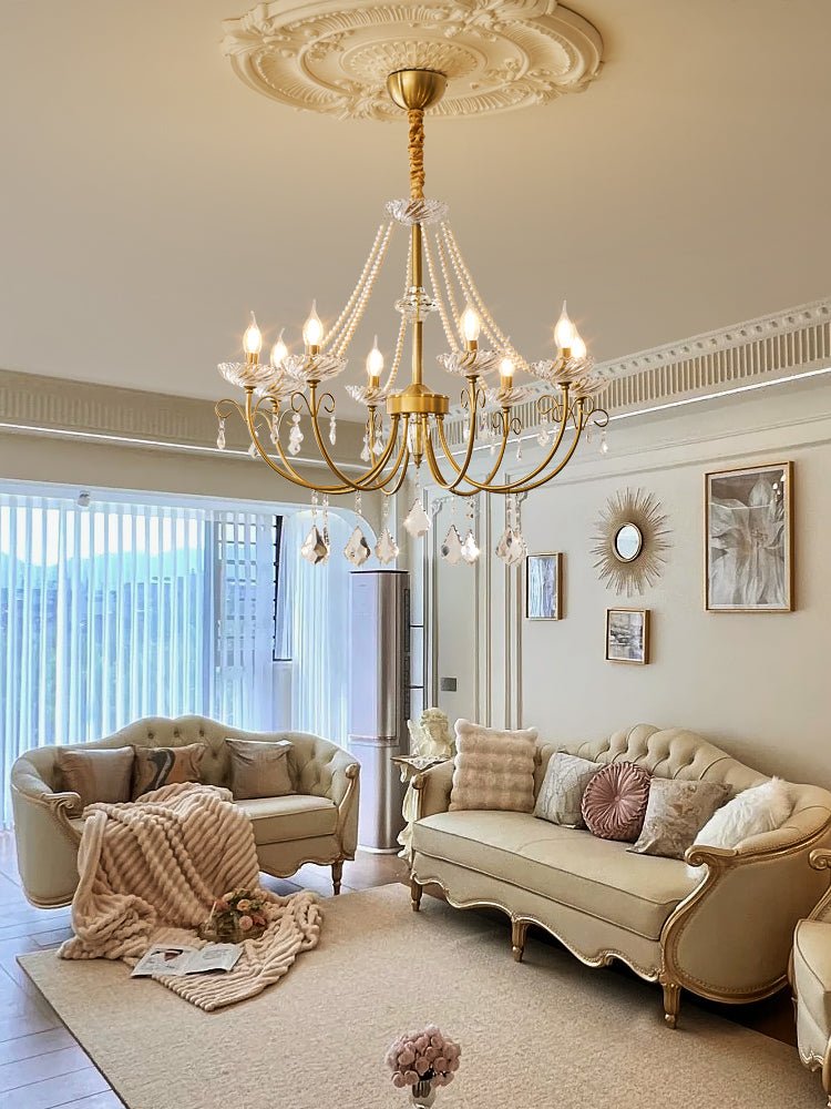 Imperial Pearl Crystal Chandelier - Elegant Design, Adjustable Height