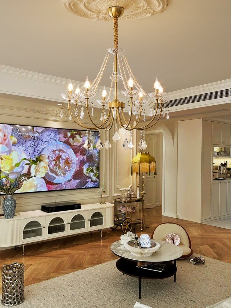 Imperial Pearl Crystal Chandelier - Elegant Design, Adjustable Height