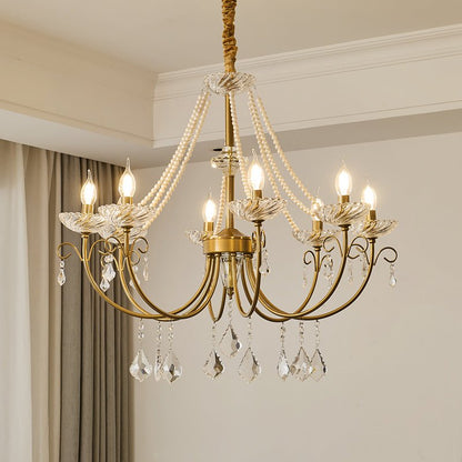 Imperial Pearl Crystal Chandelier - Elegant Design, Adjustable Height