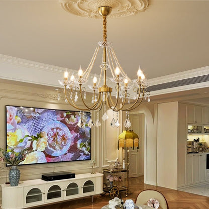 Imperial Pearl Crystal Chandelier - Elegant Design, Adjustable Height