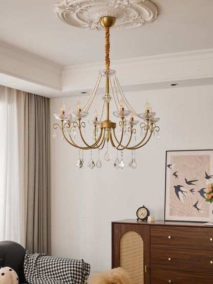 Imperial Pearl Crystal Chandelier - Elegant Design, Adjustable Height