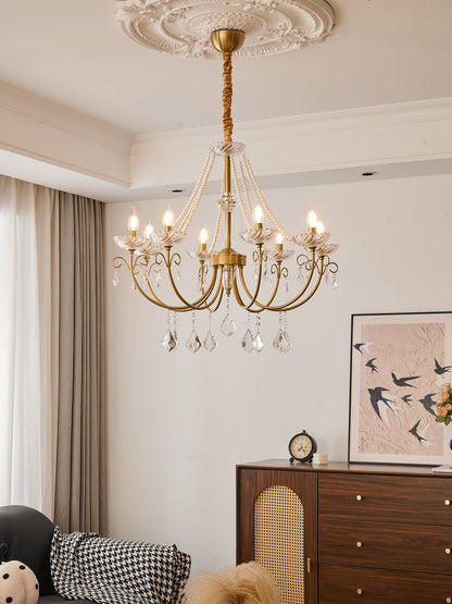 Imperial Pearl Crystal Chandelier - Elegant Design, Adjustable Height