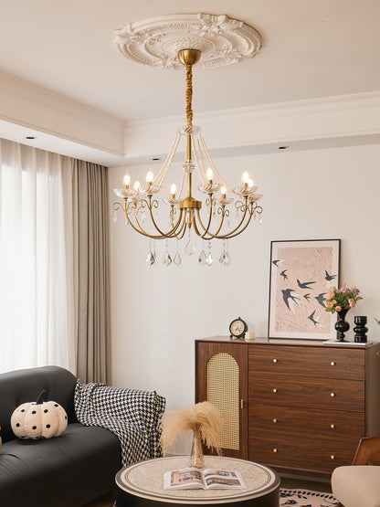 Imperial Pearl Crystal Chandelier - Elegant Design, Adjustable Height