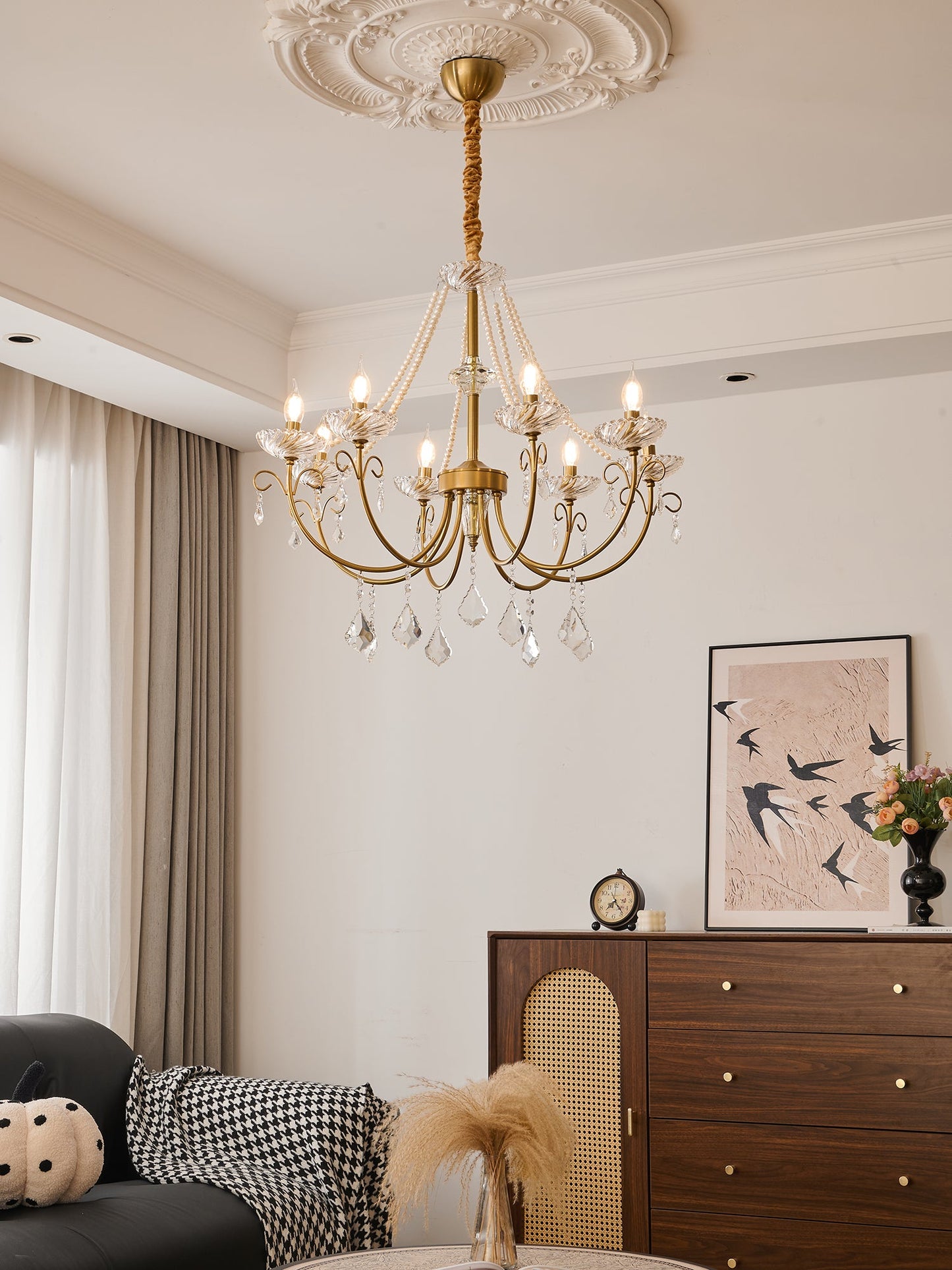 Imperial Pearl Crystal Chandelier - Elegant Design, Adjustable Height