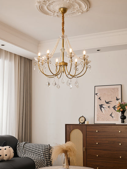 Imperial Pearl Crystal Chandelier - Elegant Design, Adjustable Height