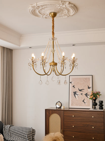 Imperial Pearl Crystal Chandelier - Elegant Design, Adjustable Height