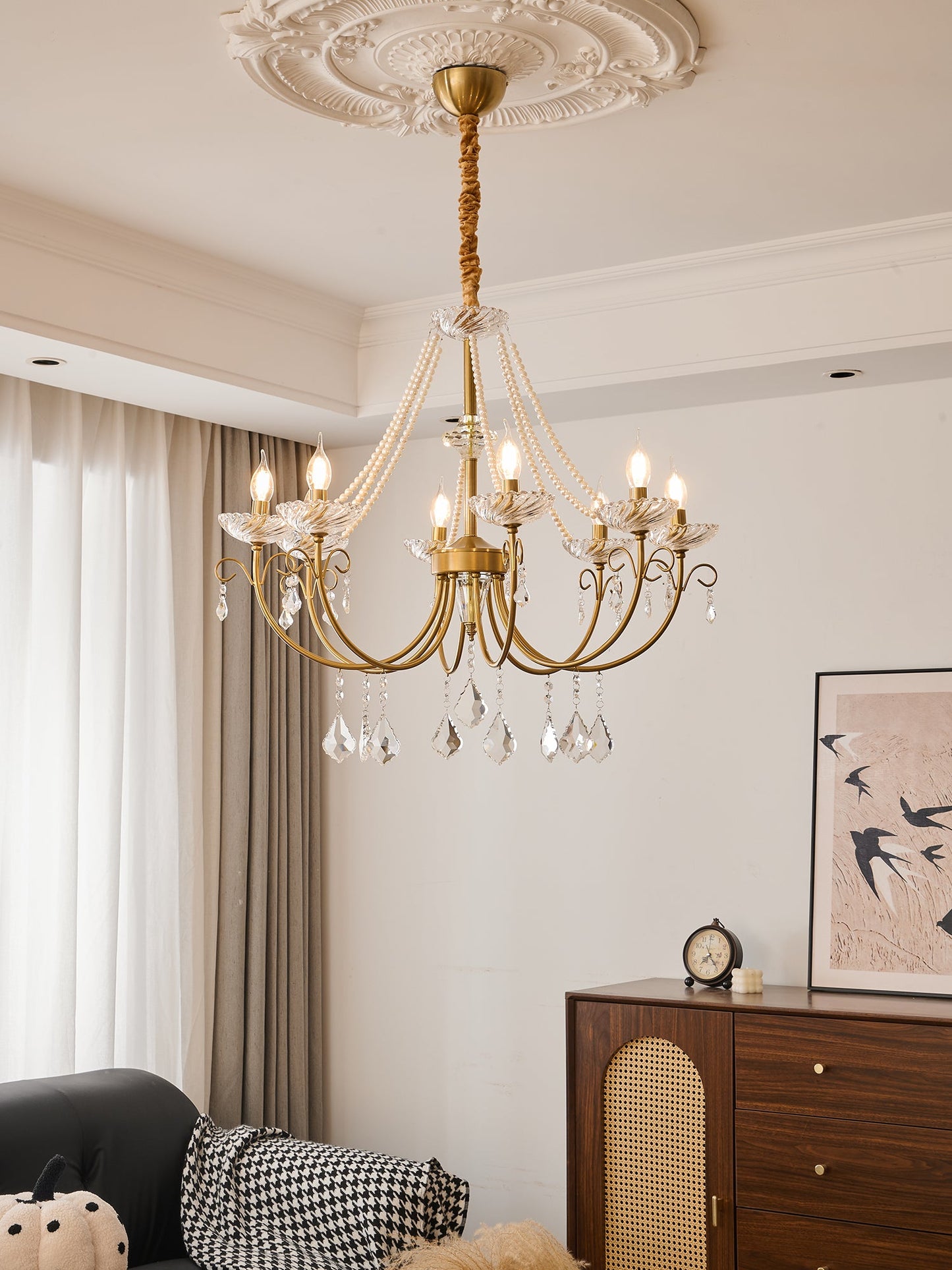 Imperial Pearl Crystal Chandelier - Elegant Design, Adjustable Height