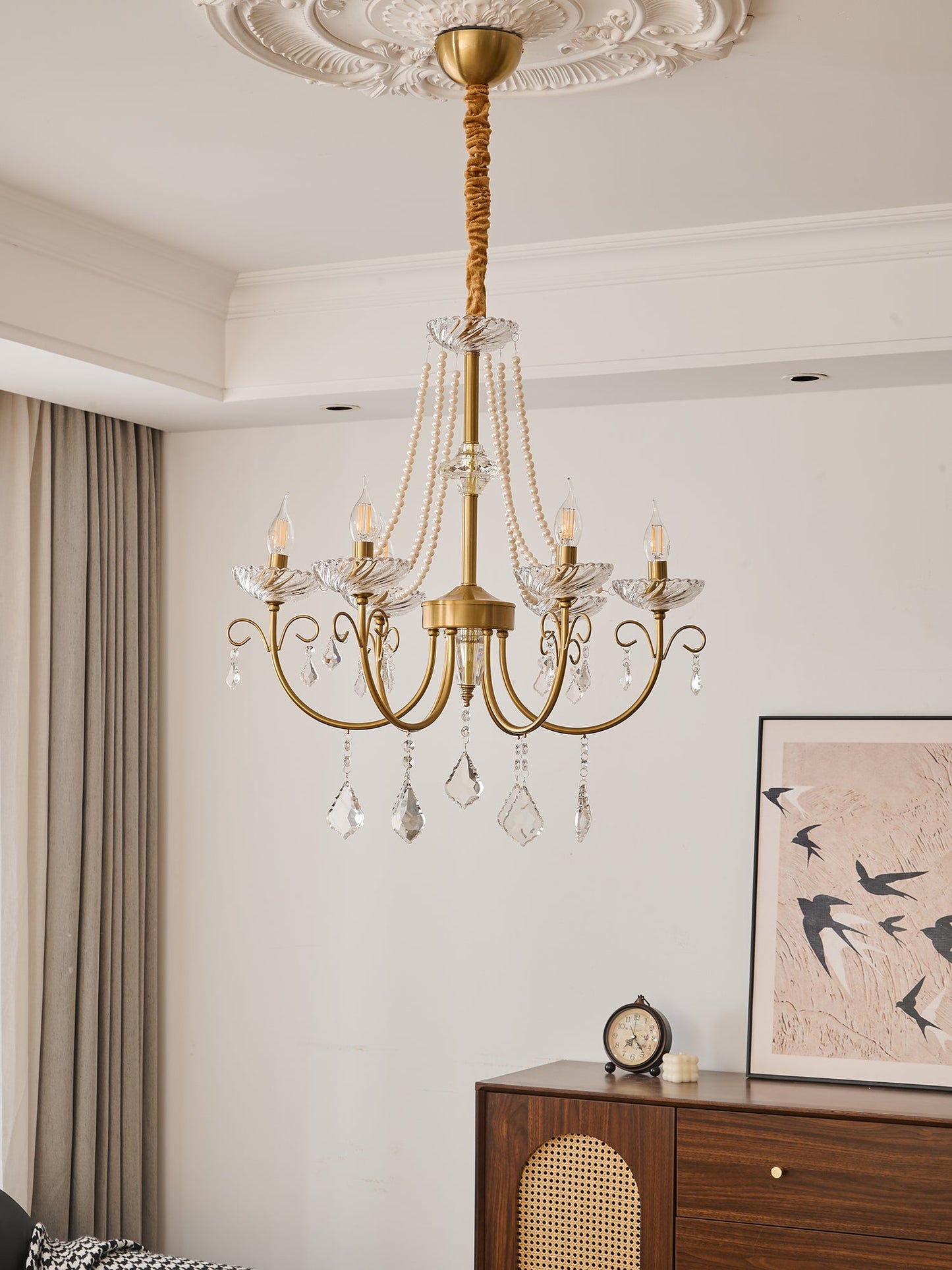 Imperial Pearl Crystal Chandelier - Elegant Design, Adjustable Height