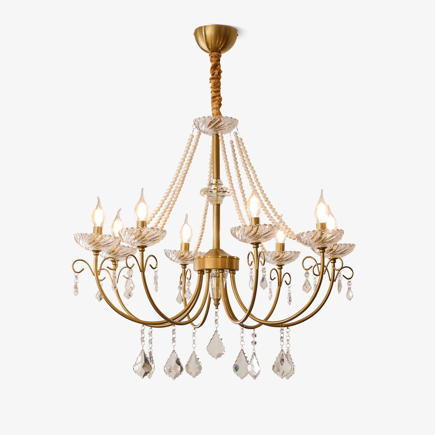 Imperial Pearl Crystal Chandelier - Elegant Design, Adjustable Height