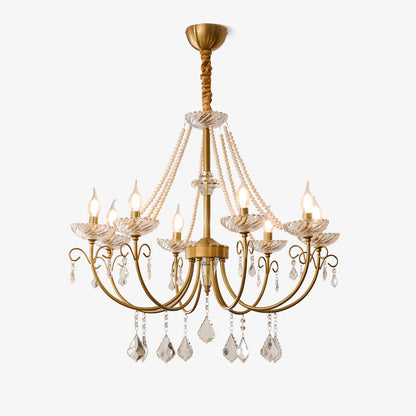 Imperial Pearl Crystal Chandelier - Elegant Design, Adjustable Height