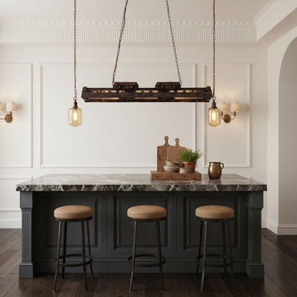 Industrial Steampunk Chandelier - Vintage Design, Adjustable Height