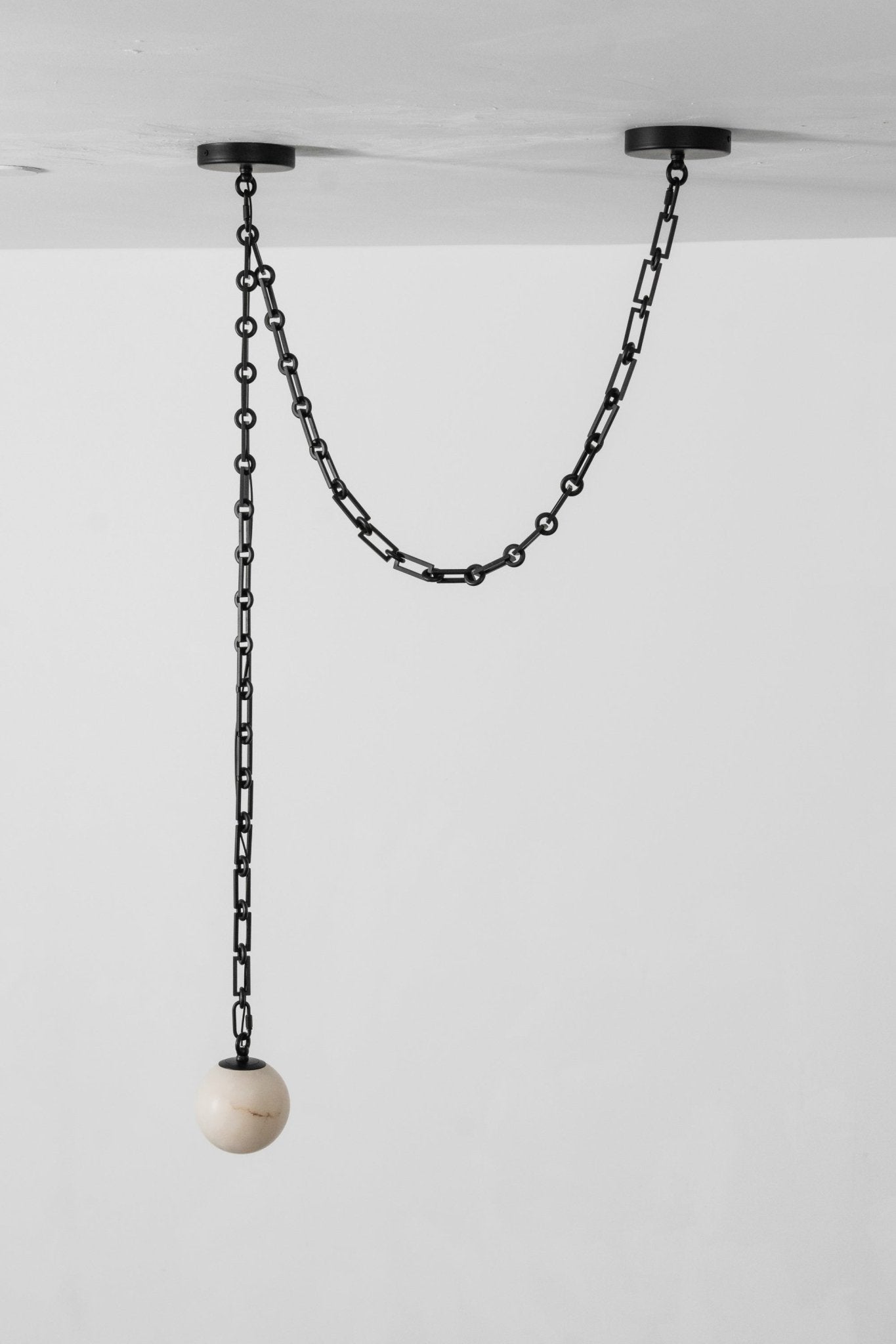 Industrial Alabaster Orb Chain Chandelier with Adjustable Height & Dim