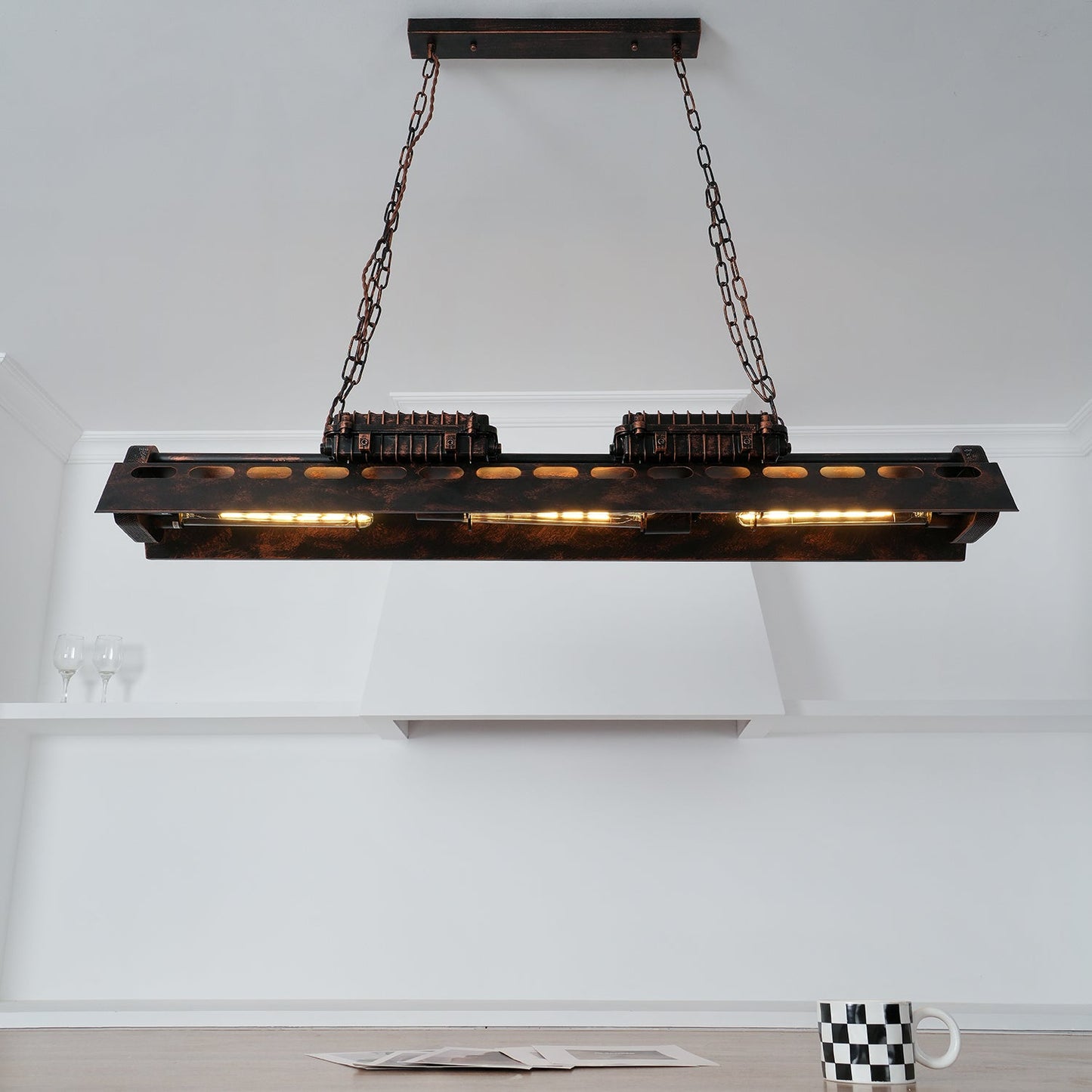 Industrial Steampunk Chandelier - Vintage Design, Adjustable Height