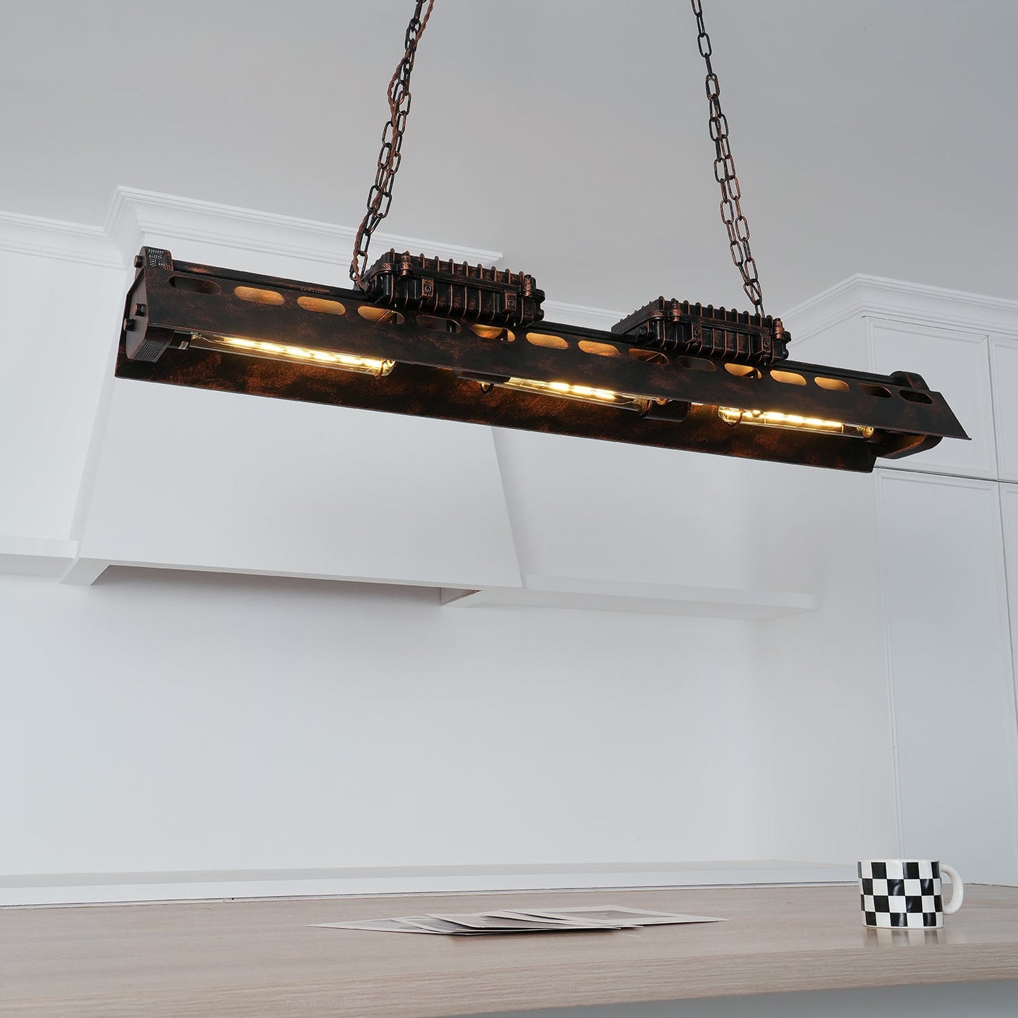 Industrial Steampunk Chandelier - Vintage Design, Adjustable Height