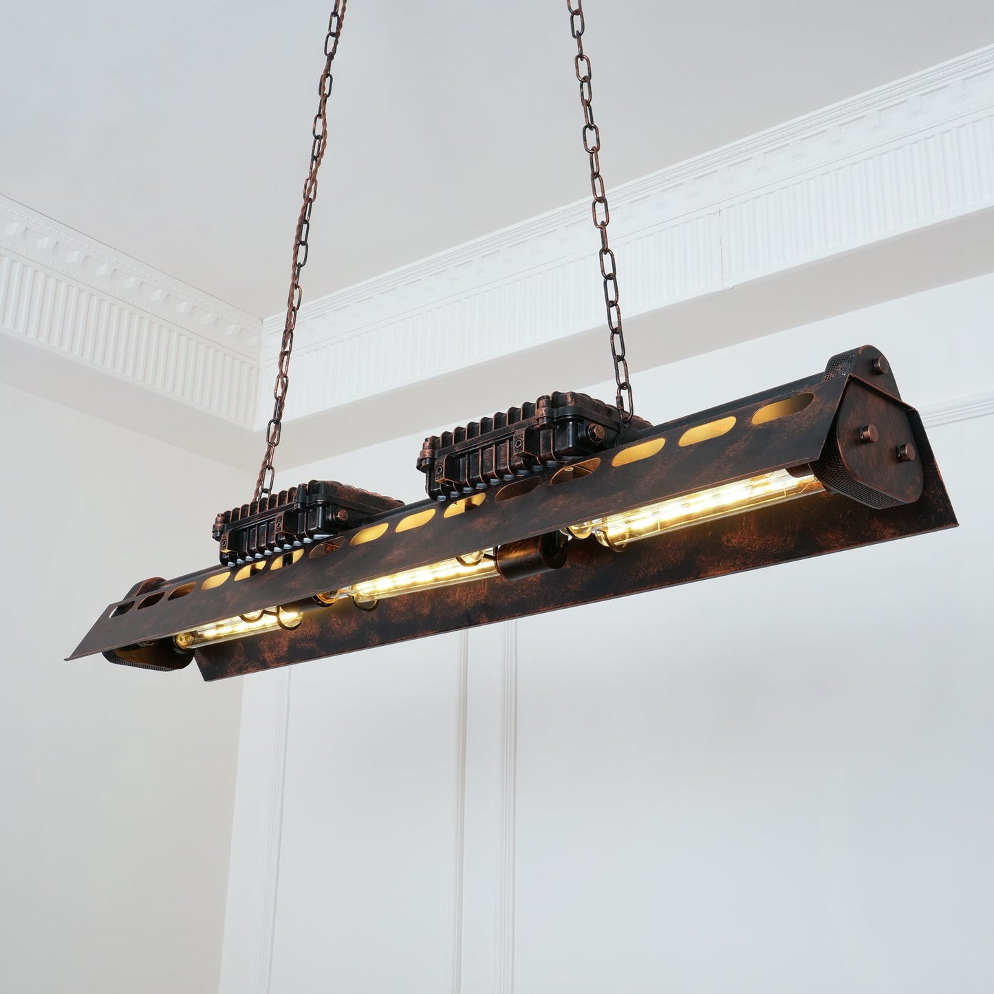 Industrial Steampunk Chandelier - Vintage Design, Adjustable Height