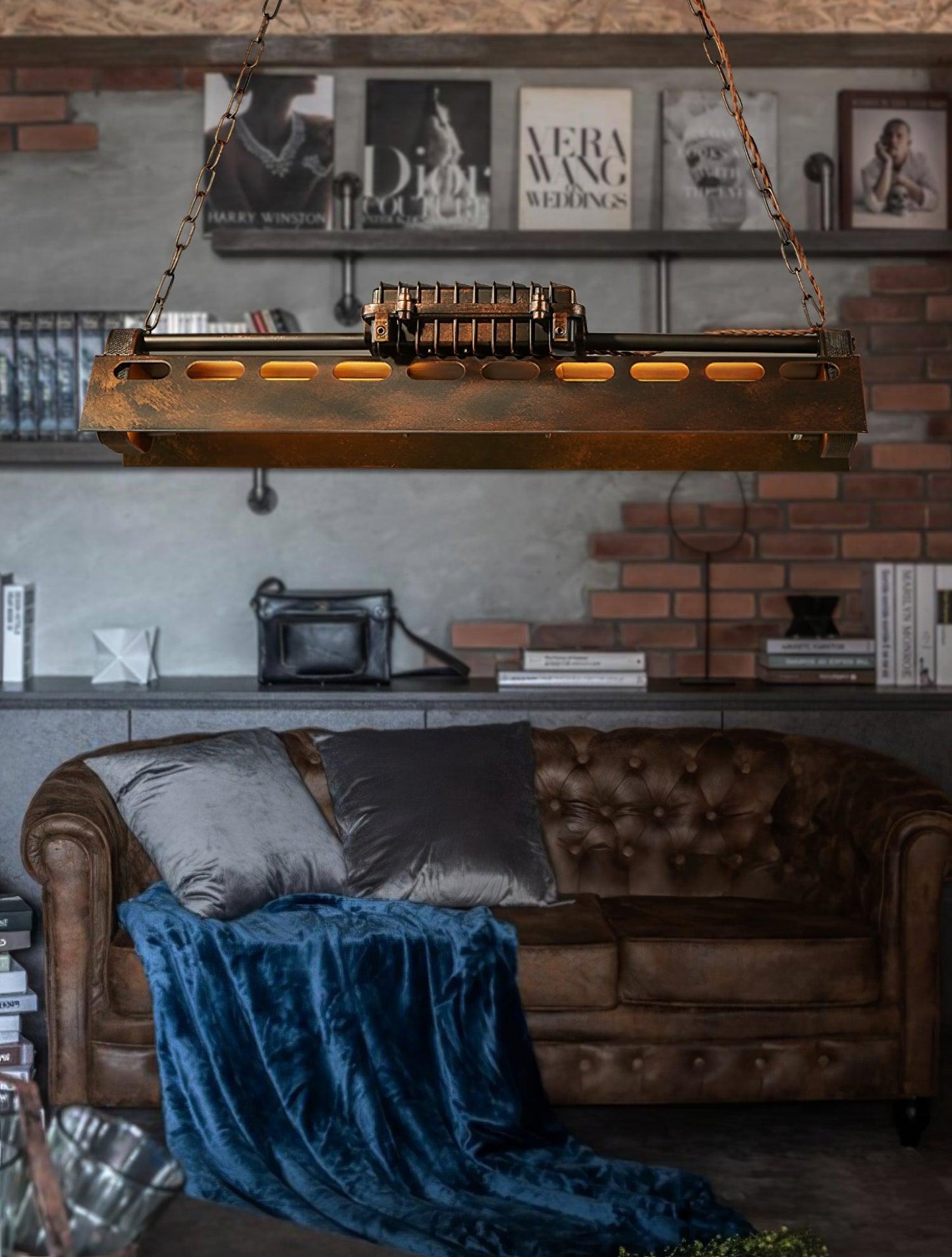 Industrial Steampunk Chandelier - Vintage Design, Adjustable Height