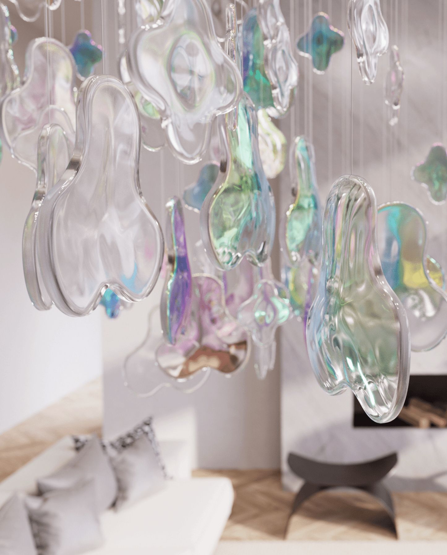Iris Iridescent Blossom Chandelier - Elegant Design with Adjustable He