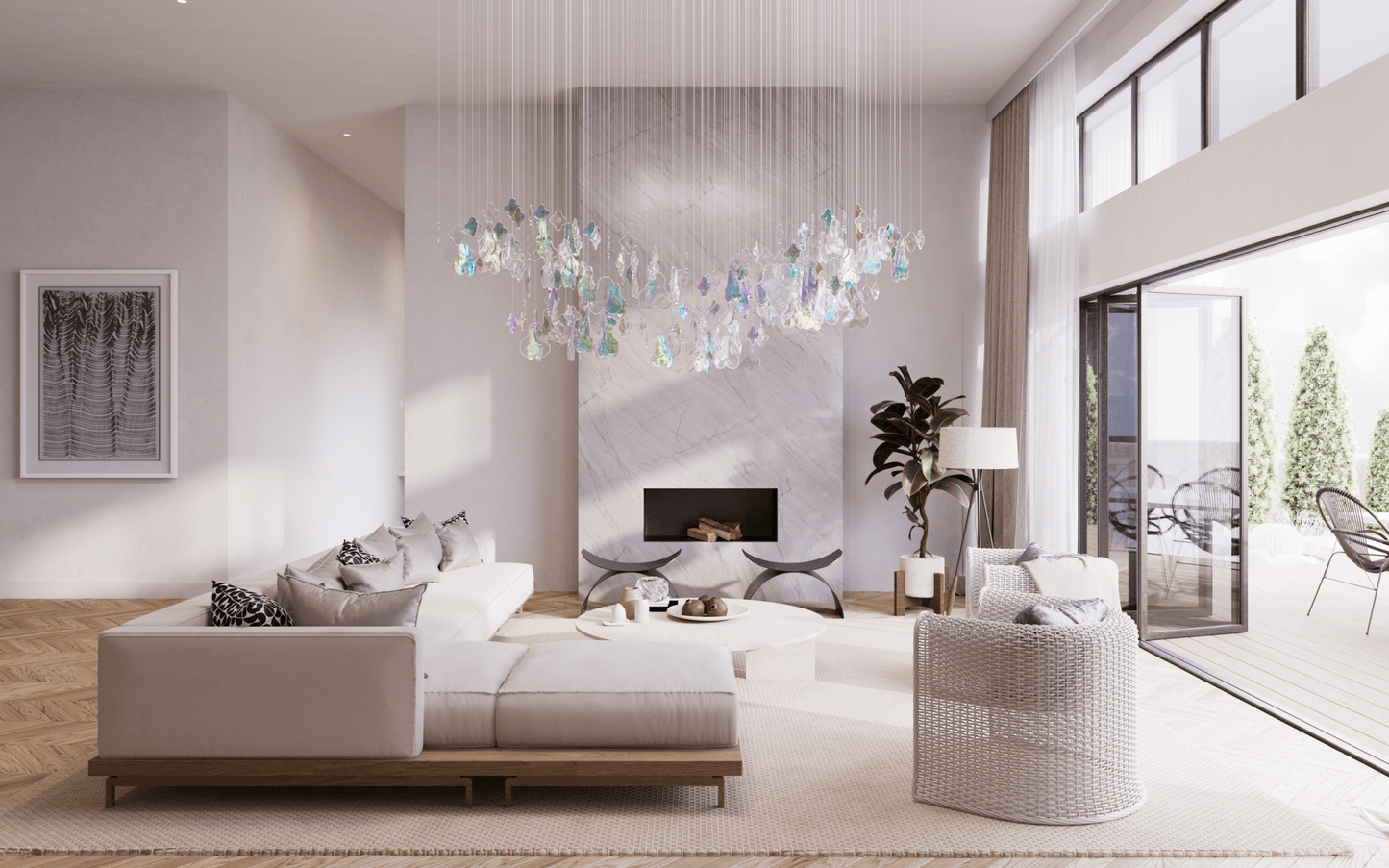 Iris Iridescent Blossom Chandelier - Elegant Design with Adjustable He