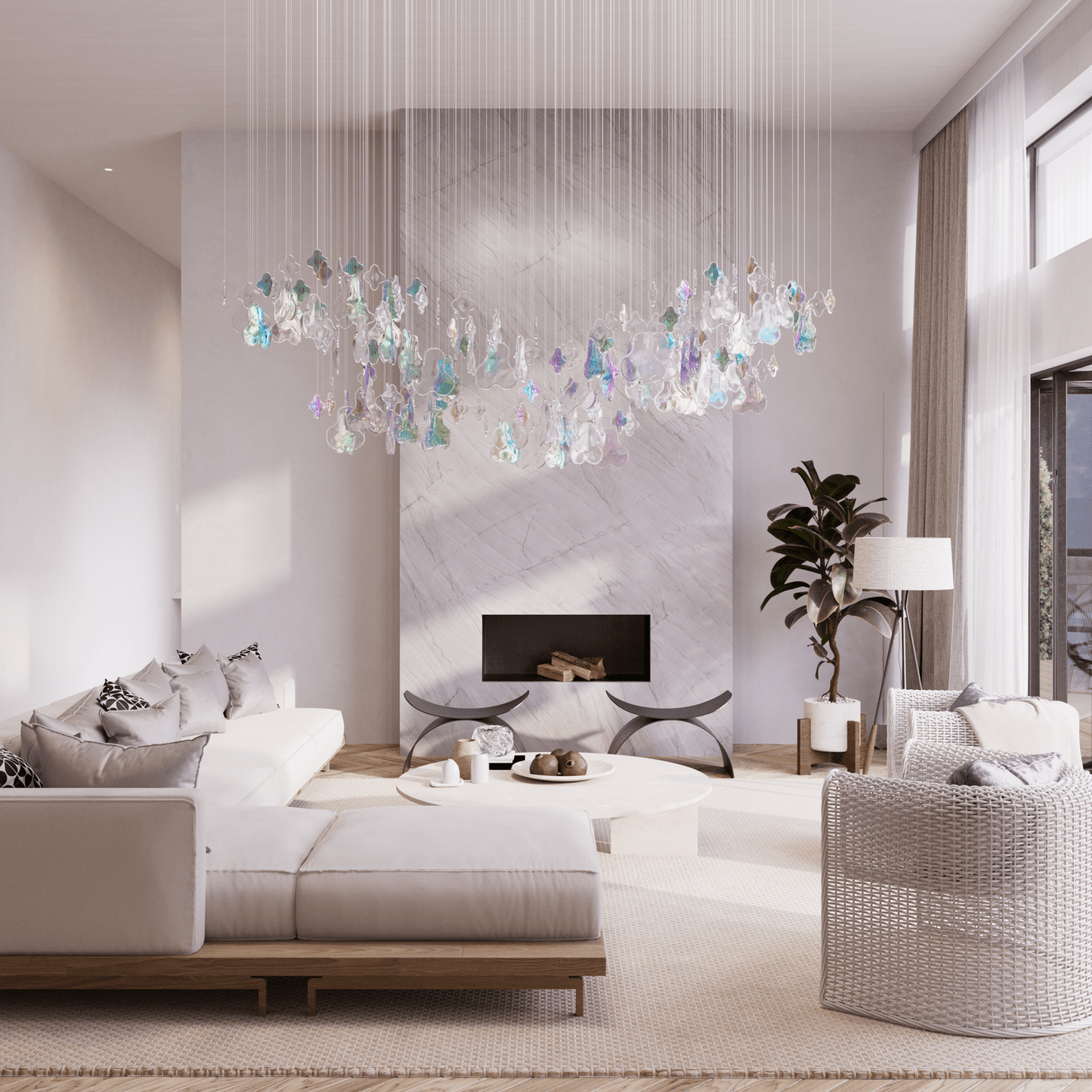 Iris Iridescent Blossom Chandelier - Elegant Design with Adjustable He