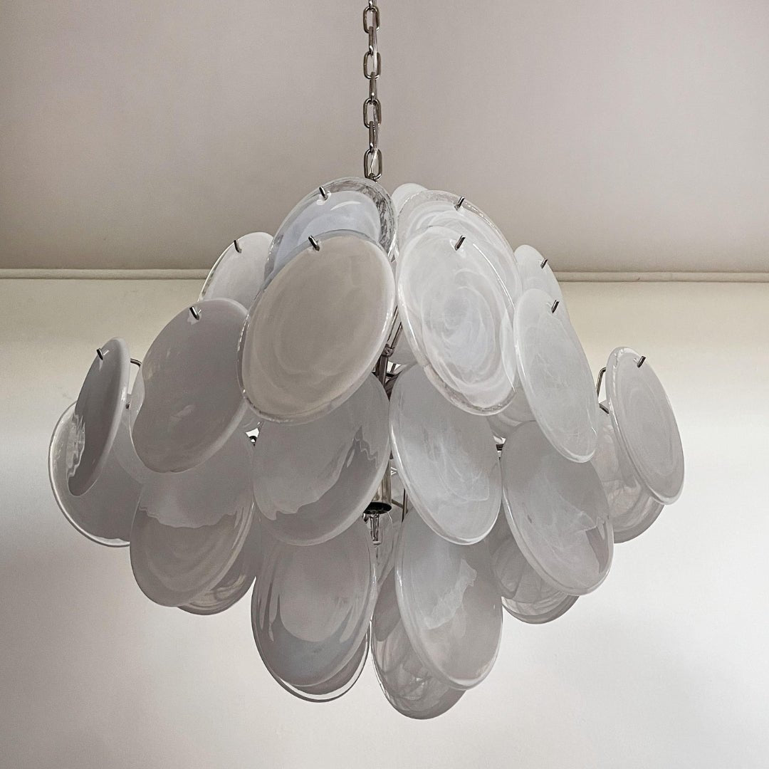 Isadora White Disc Chandelier - Modern Glass Design with Adjustable He