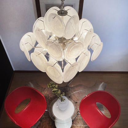 Isadora White Disc Chandelier - Modern Glass Design with Adjustable He