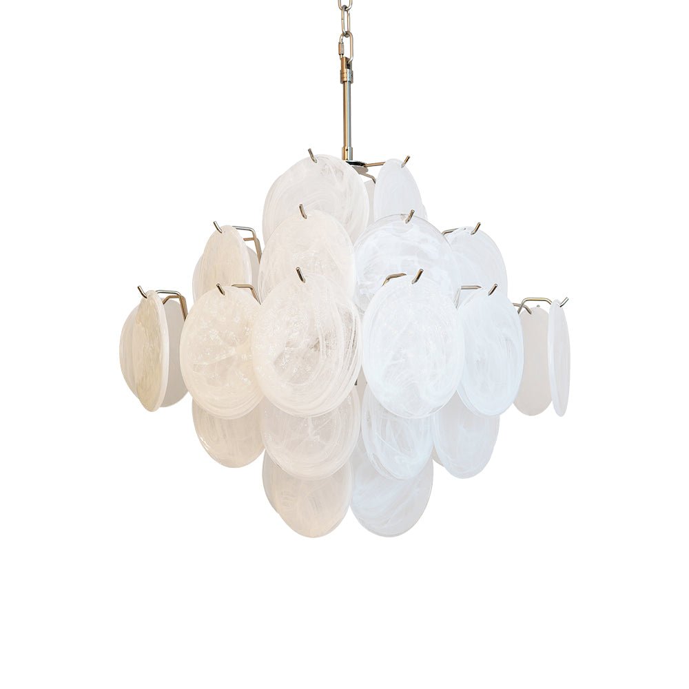 Isadora White Disc Chandelier - Modern Glass Design with Adjustable He