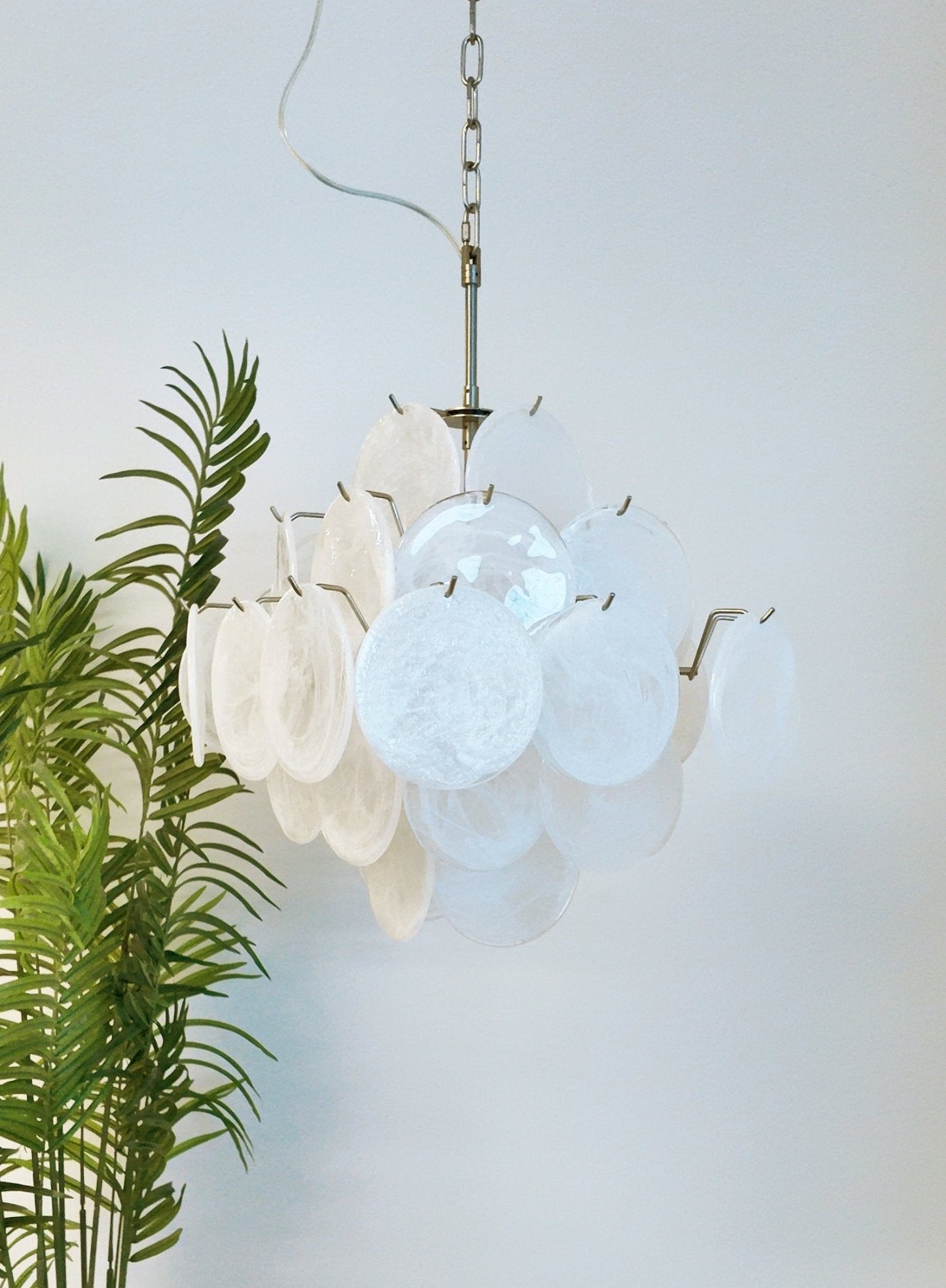 Isadora White Disc Chandelier - Modern Glass Design with Adjustable He