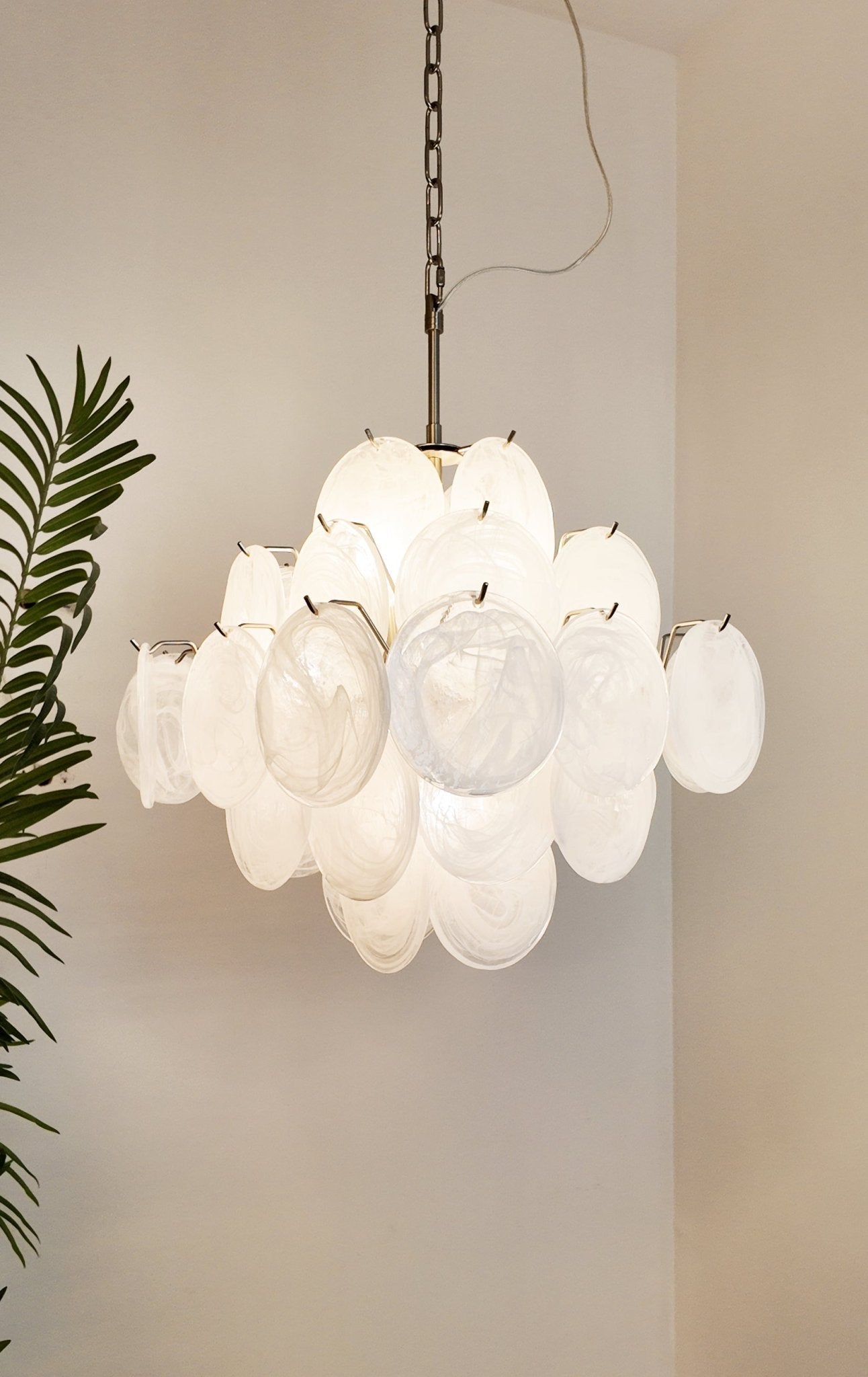 Isadora White Disc Chandelier - Modern Glass Design with Adjustable He