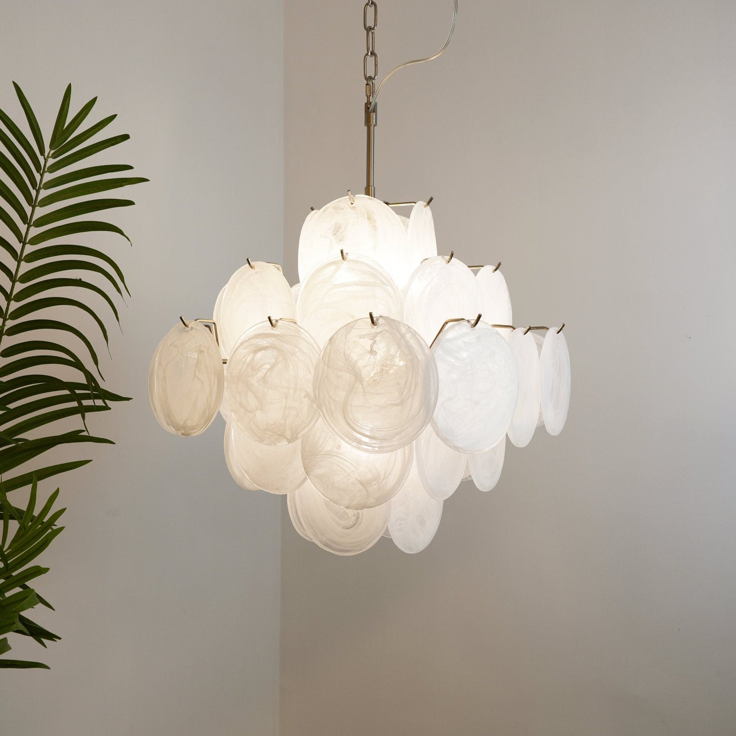 Isadora White Disc Chandelier - Modern Glass Design with Adjustable He