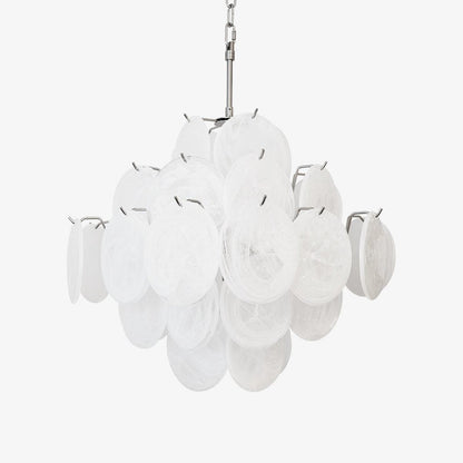 Isadora White Disc Chandelier - Modern Glass Design with Adjustable He