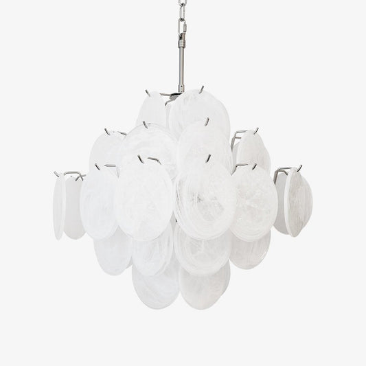 Isadora White Disc Chandelier - Modern Glass Design with Adjustable He