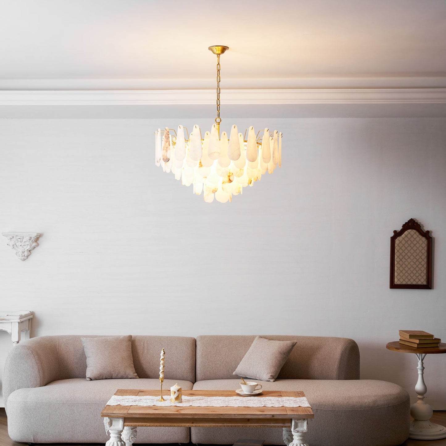 Leon Alabaster Chandelier - Elegant Design with Adjustable Height & LE