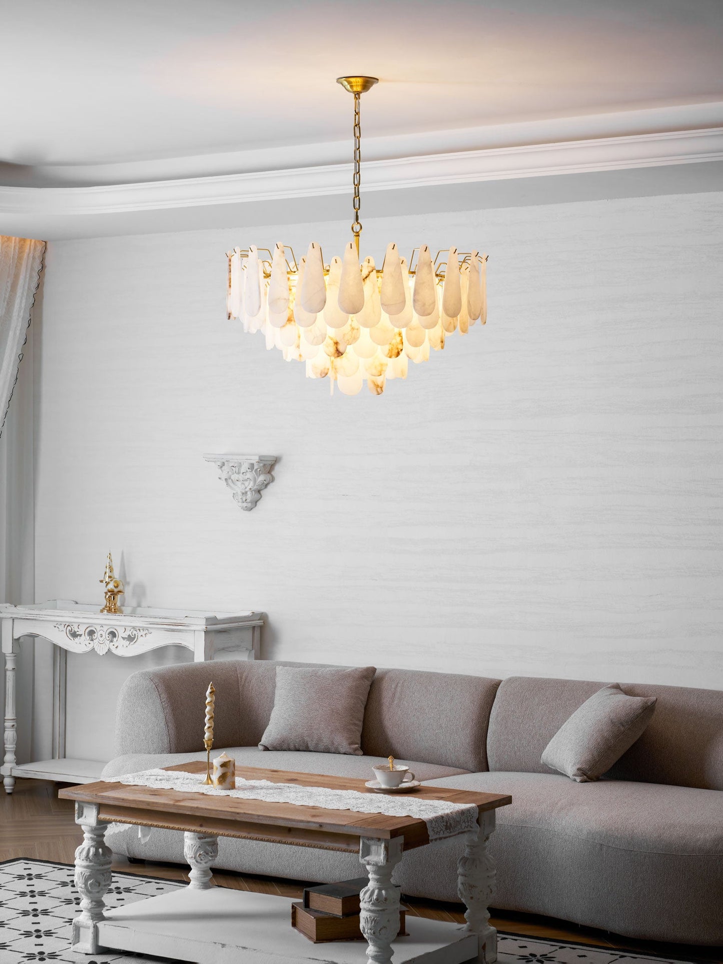 Leon Alabaster Chandelier - Elegant Design with Adjustable Height & LE