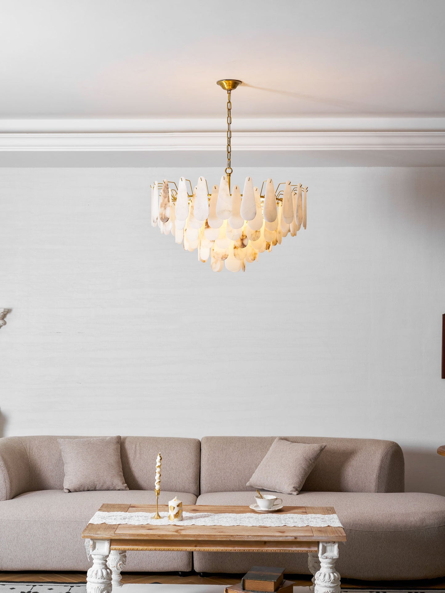 Leon Alabaster Chandelier - Elegant Design with Adjustable Height & LE