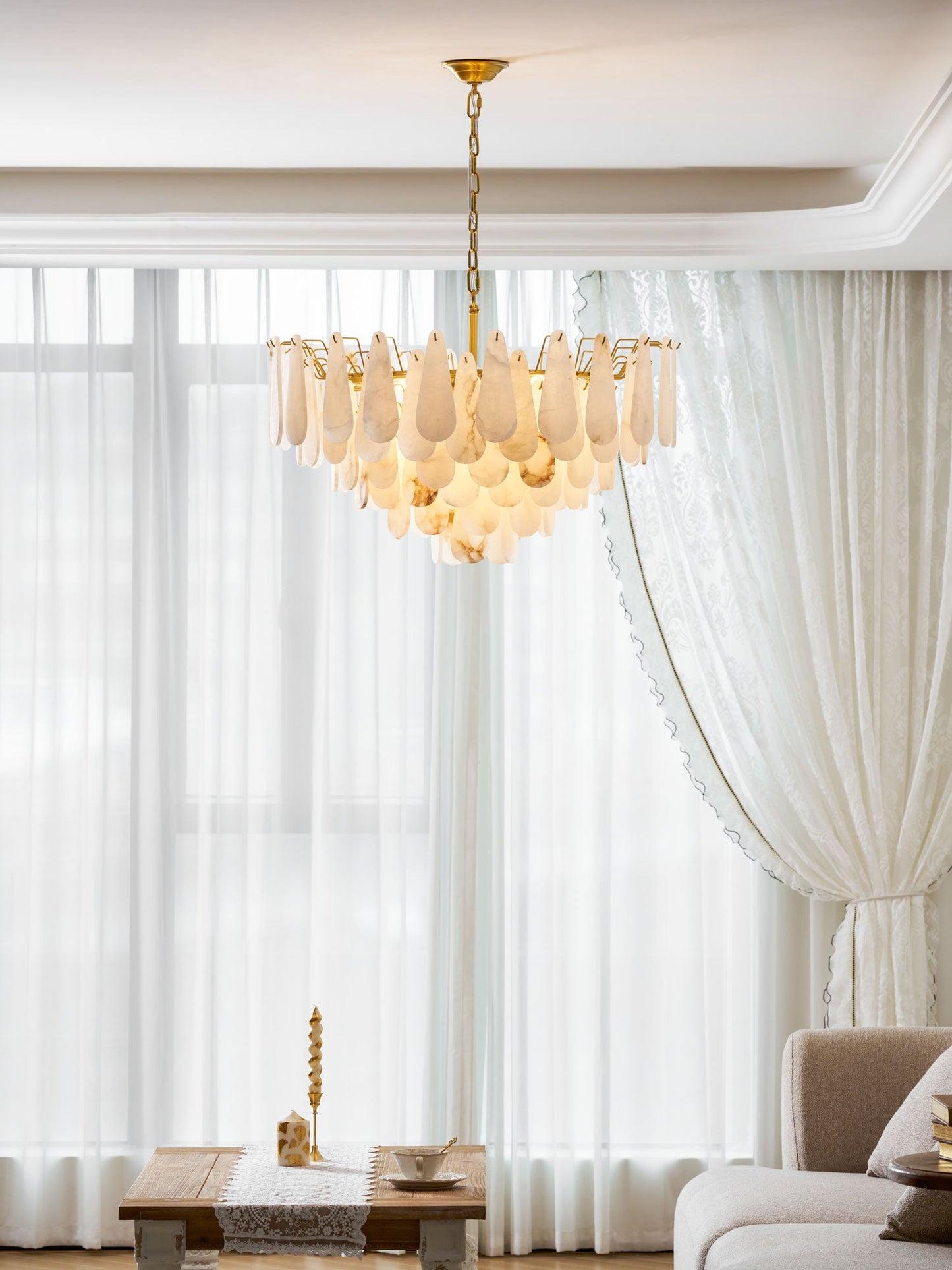 Leon Alabaster Chandelier - Elegant Design with Adjustable Height & LE