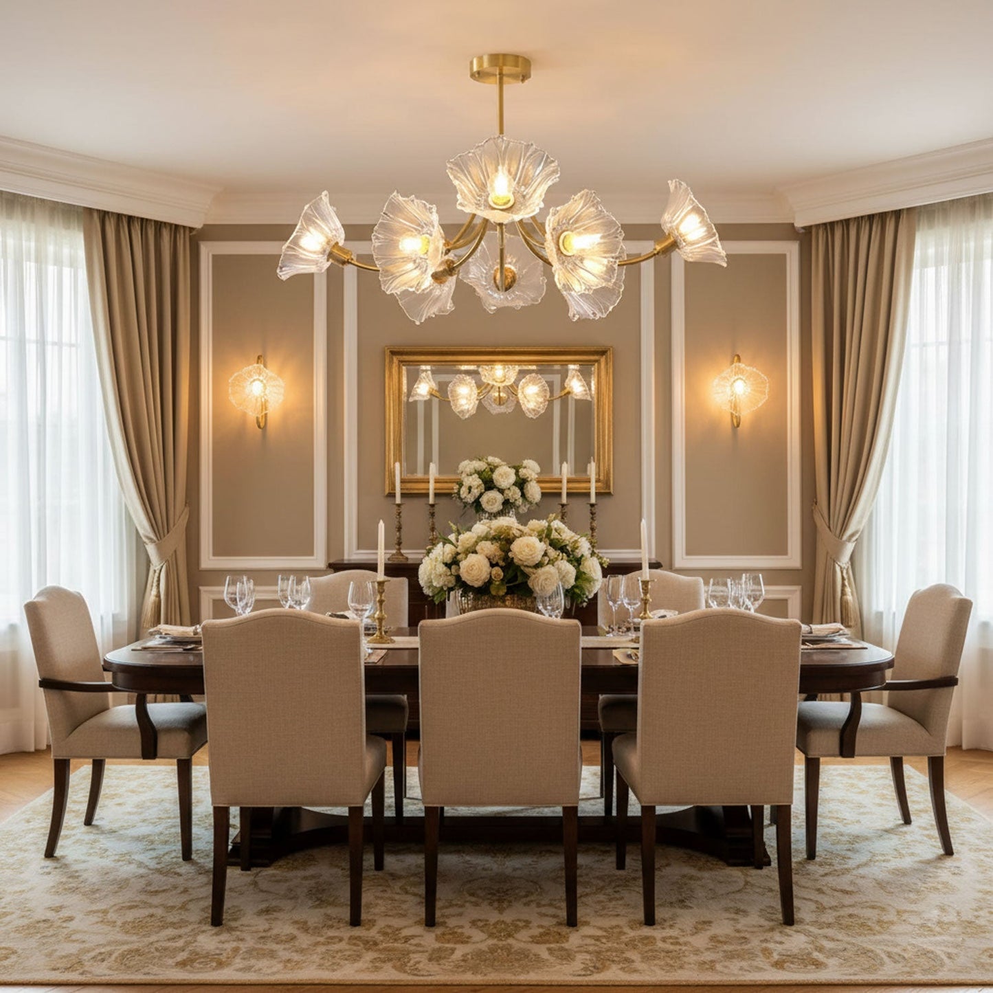 Kalin Flower Glass Chandelier - Elegant Design, Adjustable Height