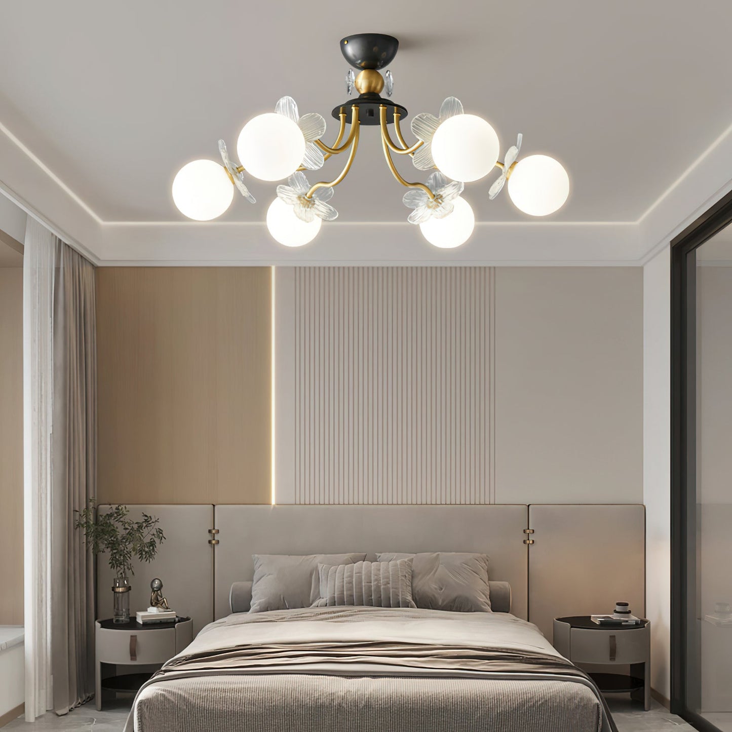 Elegant Blossom Glass Chandelier - Crystal Accents & Adjustable Height