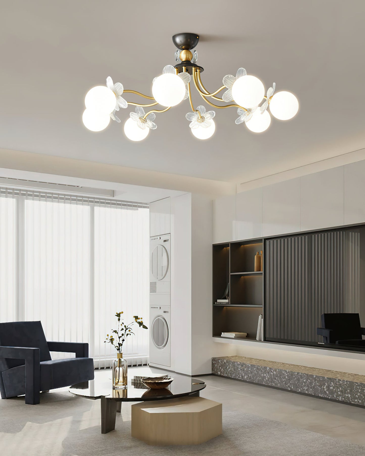 Elegant Blossom Glass Chandelier - Crystal Accents & Adjustable Height