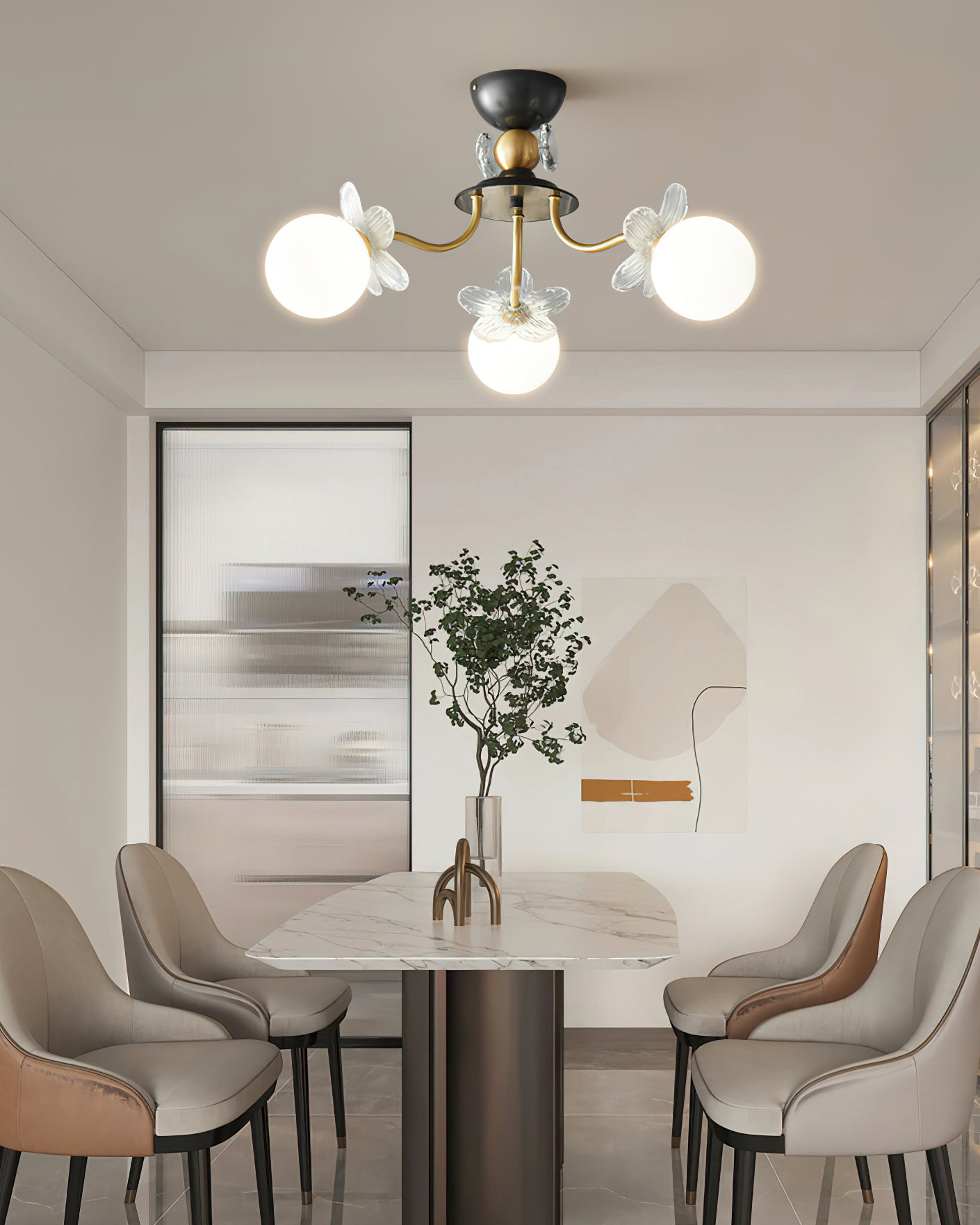 Elegant Blossom Glass Chandelier - Crystal Accents & Adjustable Height