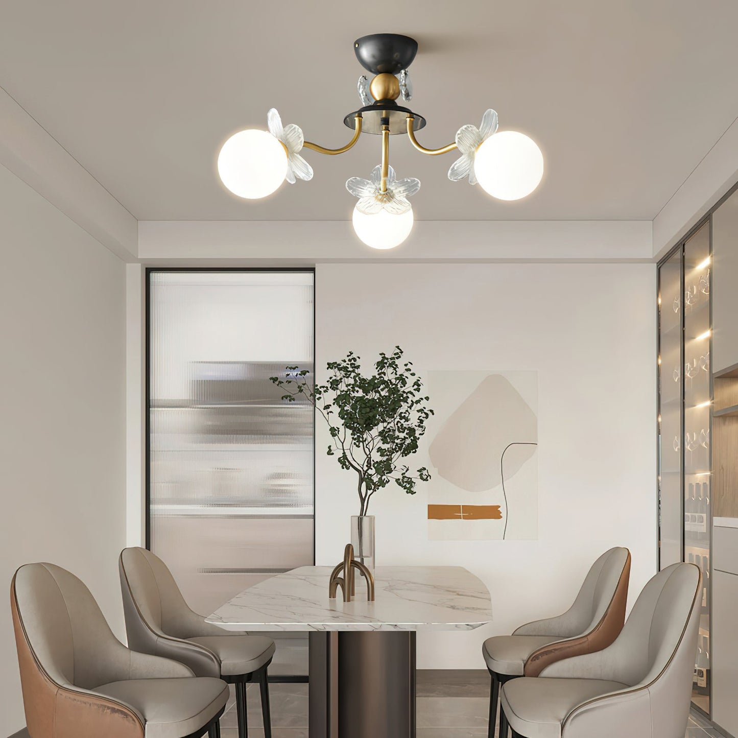 Elegant Blossom Glass Chandelier - Crystal Accents & Adjustable Height