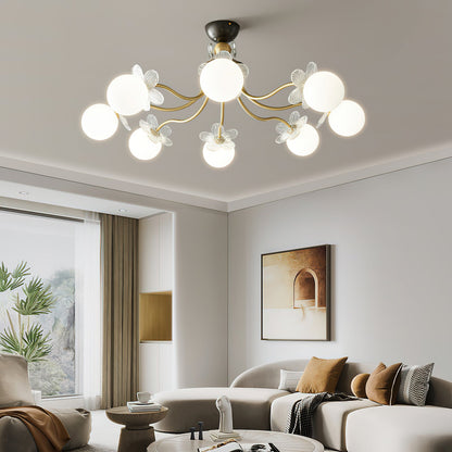 Elegant Blossom Glass Chandelier - Crystal Accents & Adjustable Height