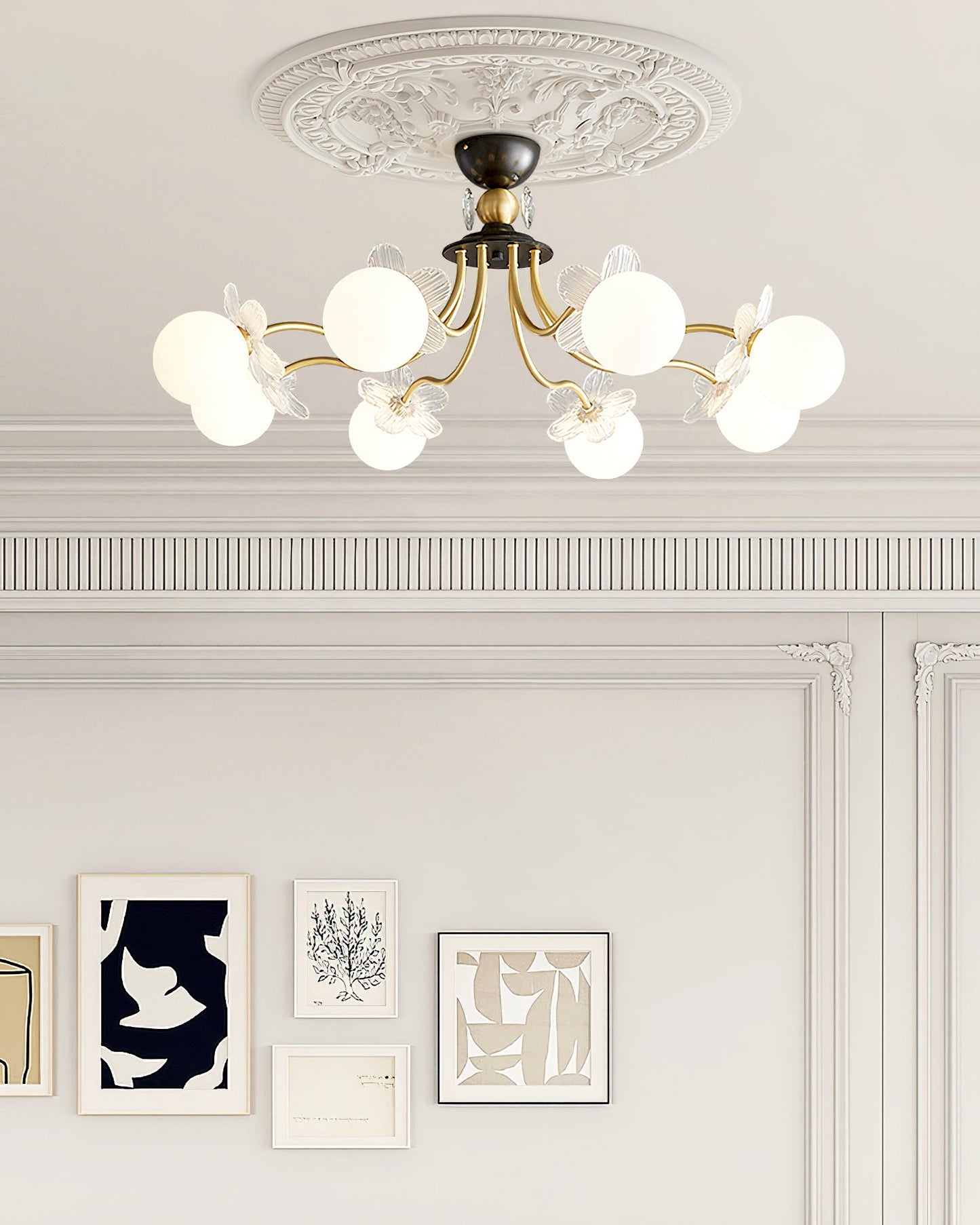 Elegant Blossom Glass Chandelier - Crystal Accents & Adjustable Height