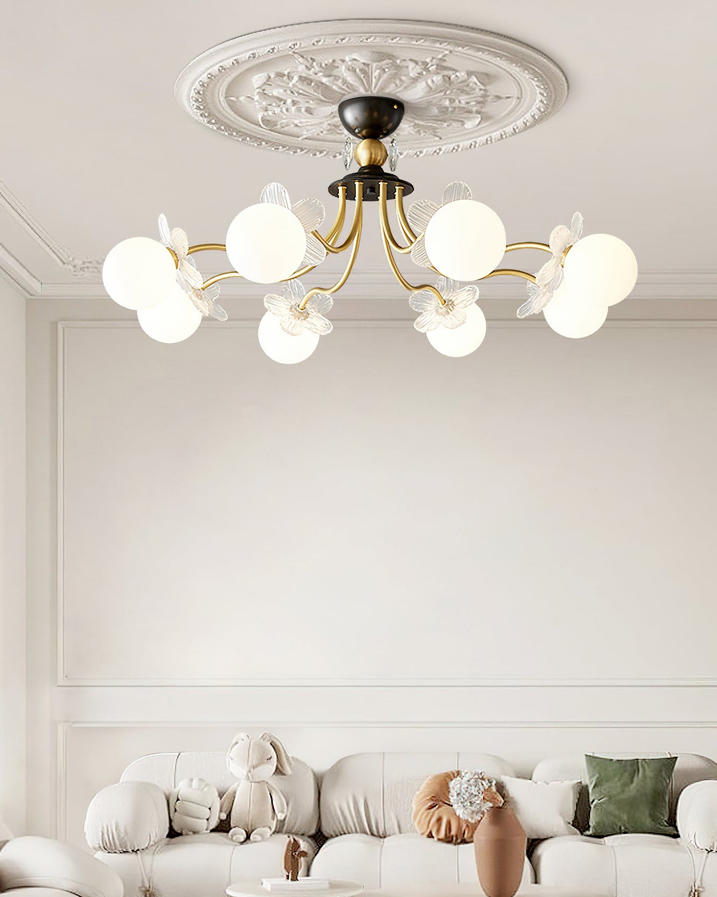 Elegant Blossom Glass Chandelier - Crystal Accents & Adjustable Height
