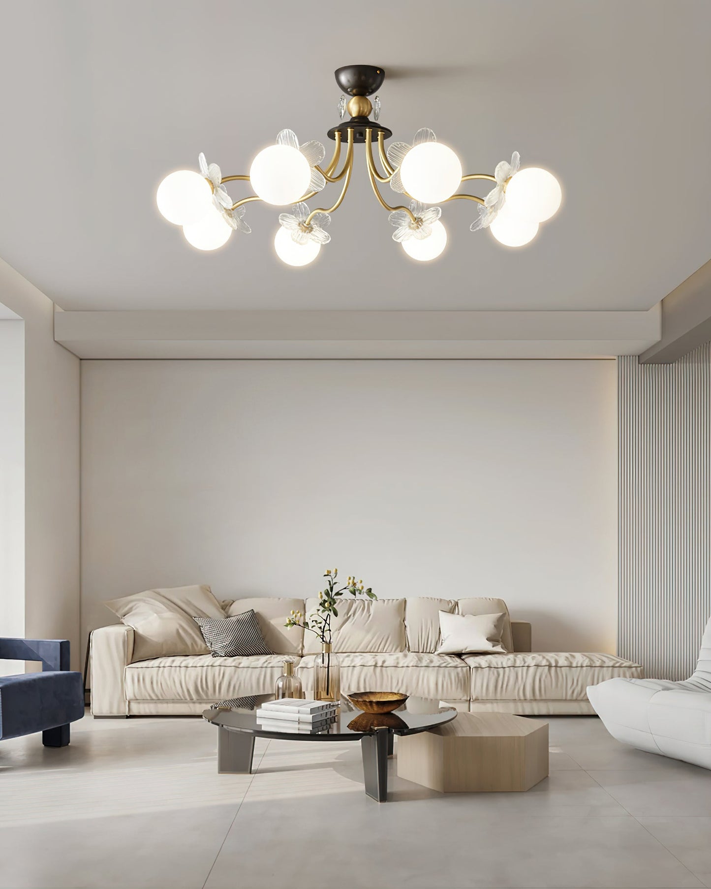 Elegant Blossom Glass Chandelier - Crystal Accents & Adjustable Height
