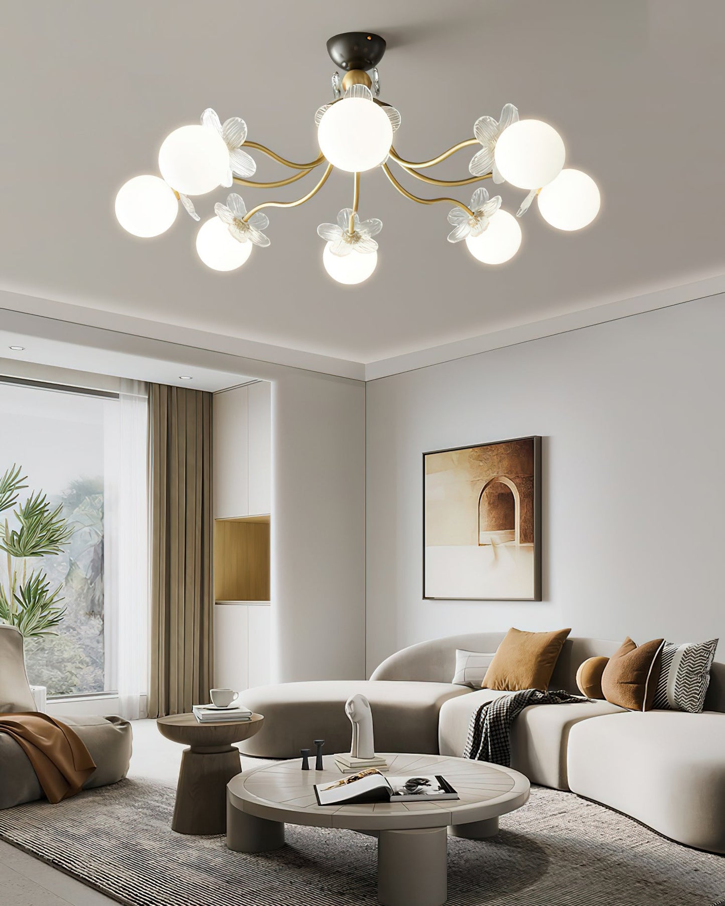 Elegant Blossom Glass Chandelier - Crystal Accents & Adjustable Height