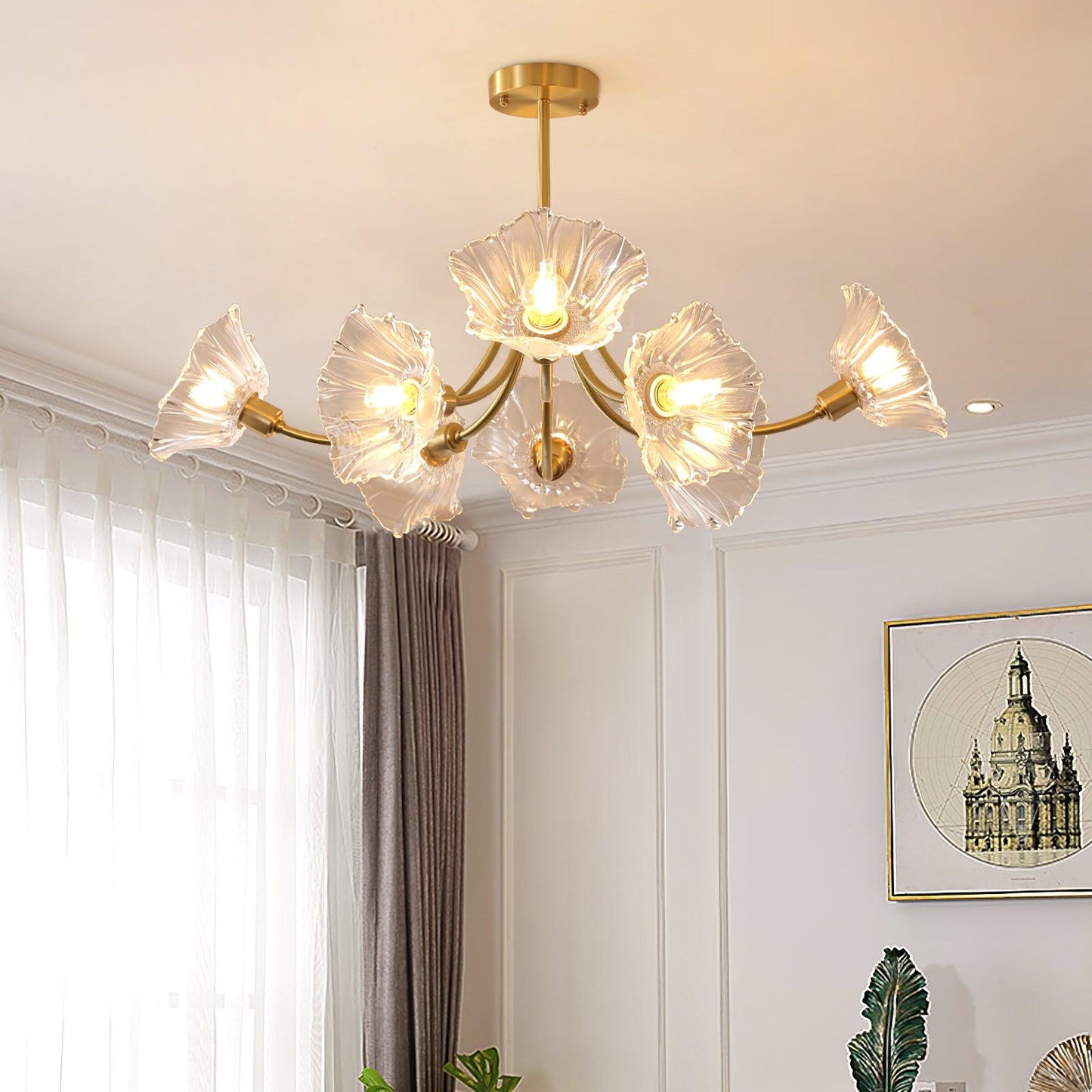 Kalin Flower Glass Chandelier - Elegant Design, Adjustable Height