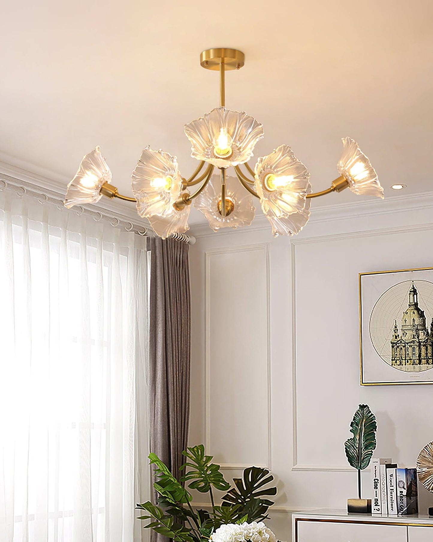 Kalin Flower Glass Chandelier - Elegant Design, Adjustable Height