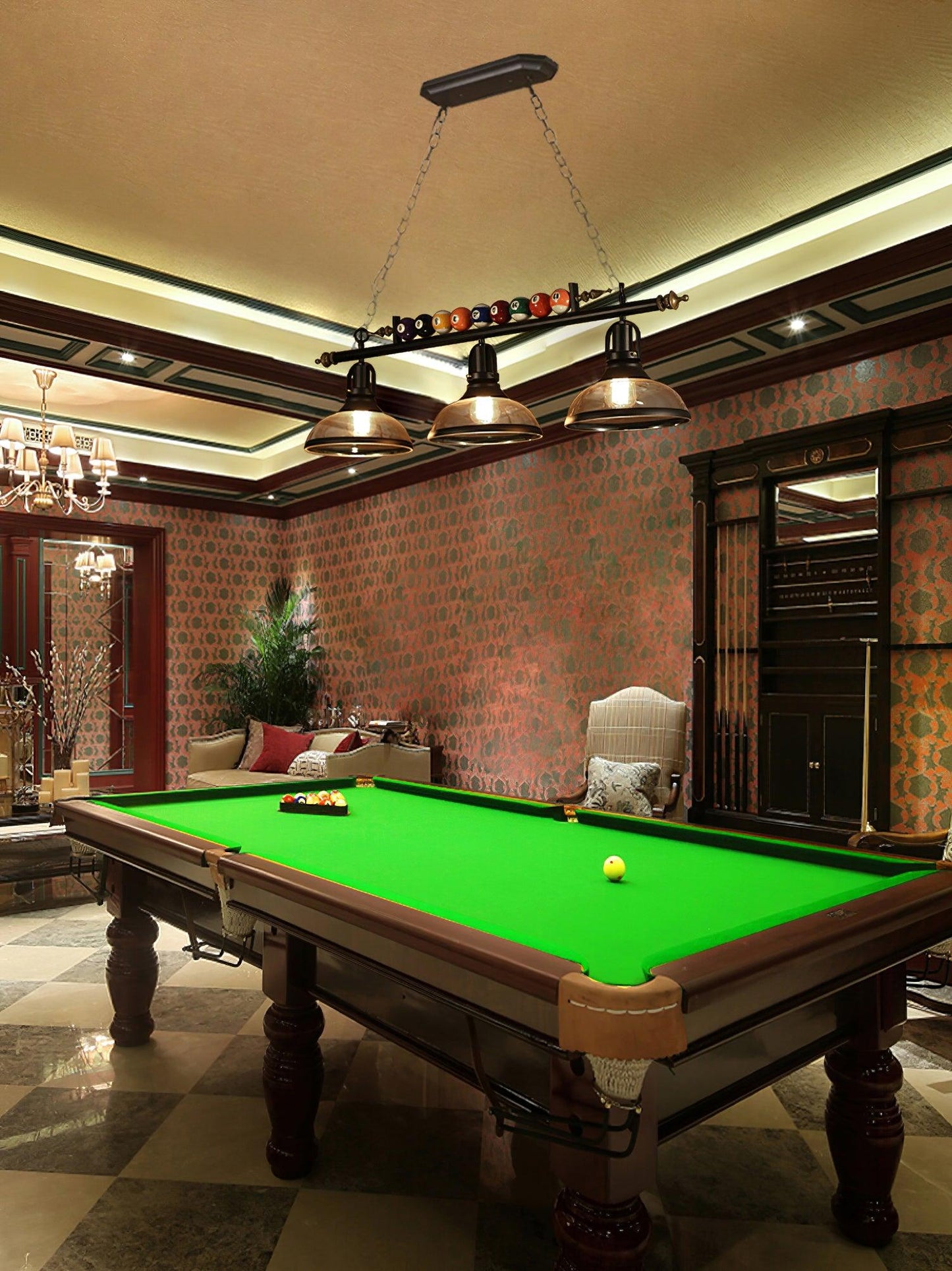 Kasha Billiard Chandelier - Elegant Lighting with Adjustable Height &