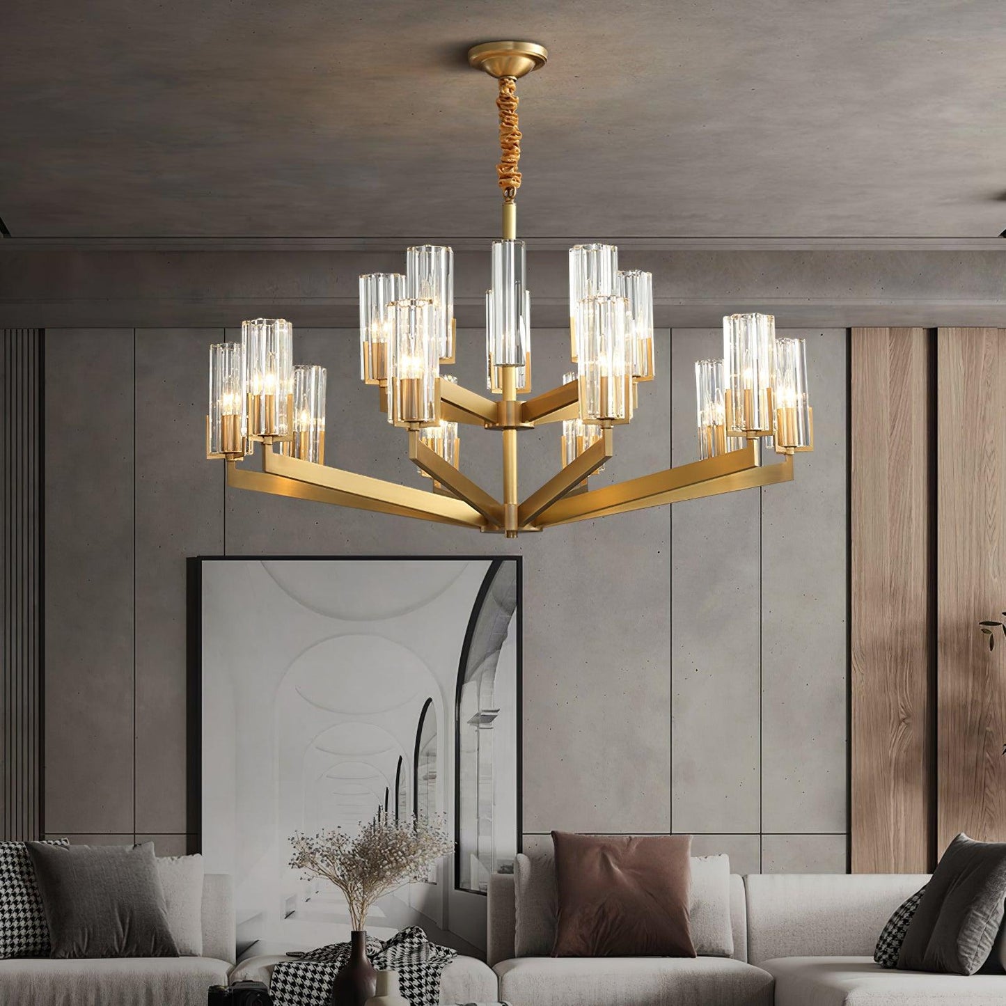 Kayla Brass Chandelier - Elegant Design with Adjustable Height & Dimma