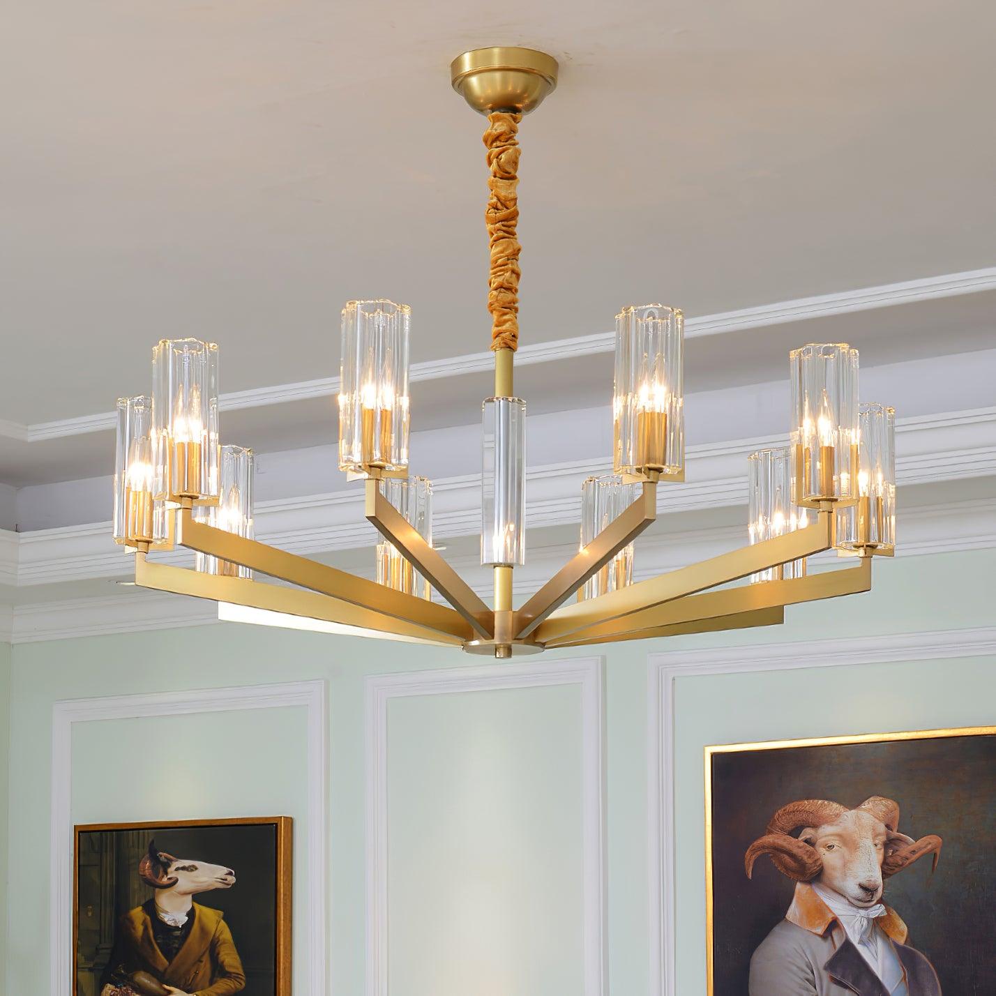 Kayla Brass Chandelier - Elegant Design with Adjustable Height & Dimma